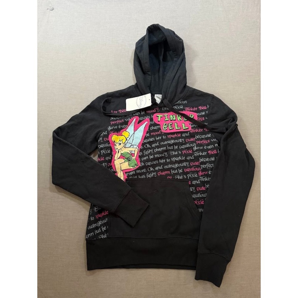 Disney Tinker Bell Hoodie Black Graphic Print Hooded Sweatshirt‎ Women's